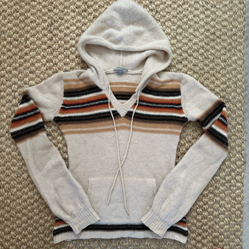 JAMES PERSE 100% Cashmere Striped Beige Hoodie Sweater Orange, Cream, Brown Sz 2